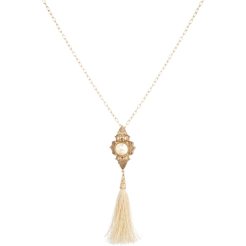 ASOS Vintage Style Filigree Tassel Necklace With Faux Pearl Stone
