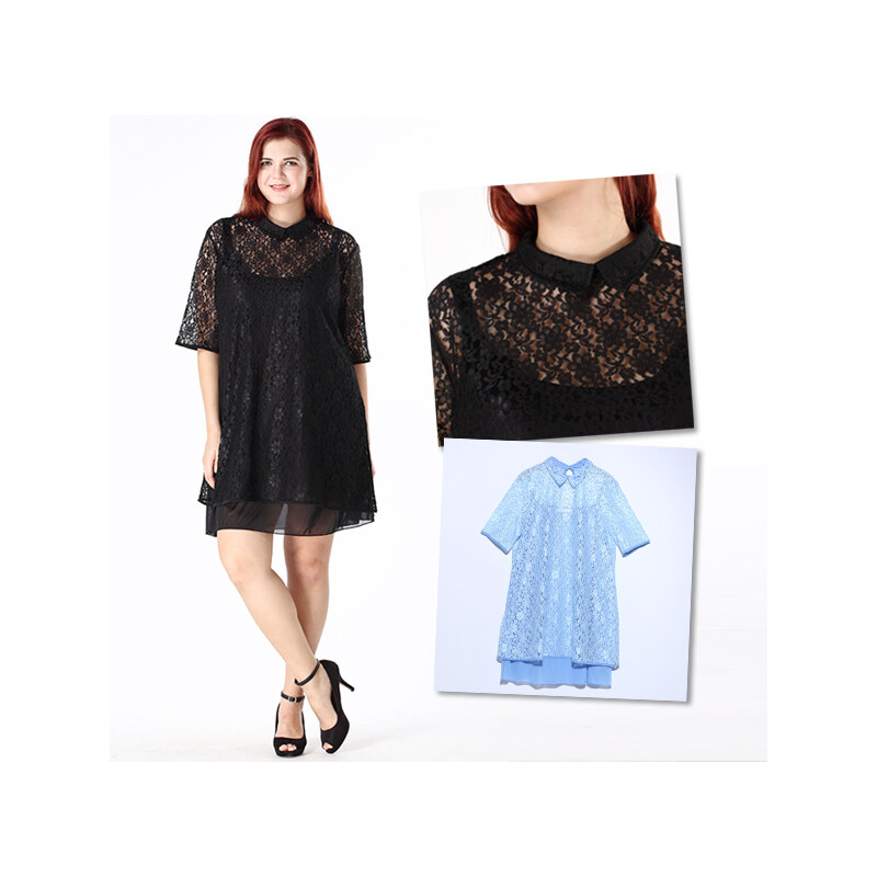 Lesara Spitzen-Kleid im 2-in-1-Look - XL - Hellblau