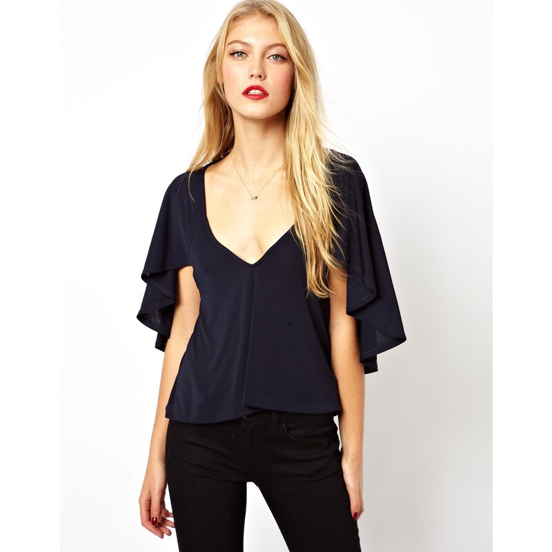 ASOS Top in Crepe with Frill Cape Sleeve