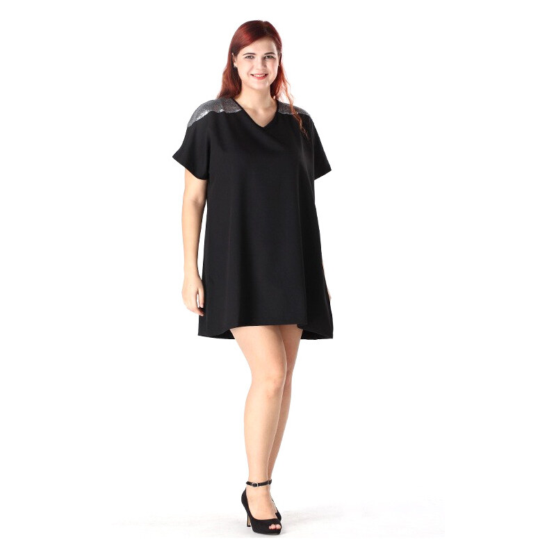 Lesara Plus Size Shirt-Kleid mit Pailletten-Schultern - S