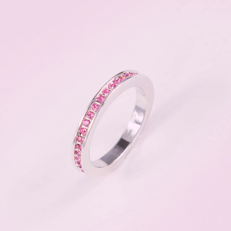 Lesara Ring mit pinkfarbener Strass-Umfassung - 54