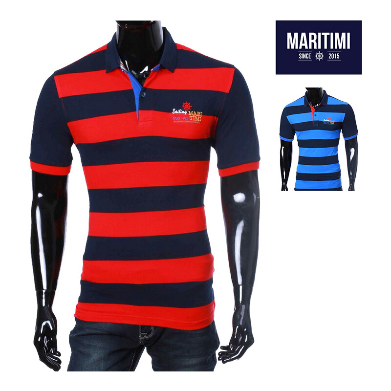 Maritimi Poloshirt mit breiten Streifen im maritimen Design - Rot - S