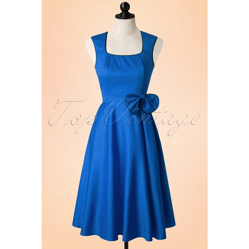 Dolly and Dotty 50s Harriet Bow Dress in Blue and Black