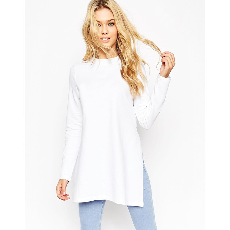 ASOS - Lang geschnittenes Sweatshirt mit seitlichen Schlitzen - Weiß