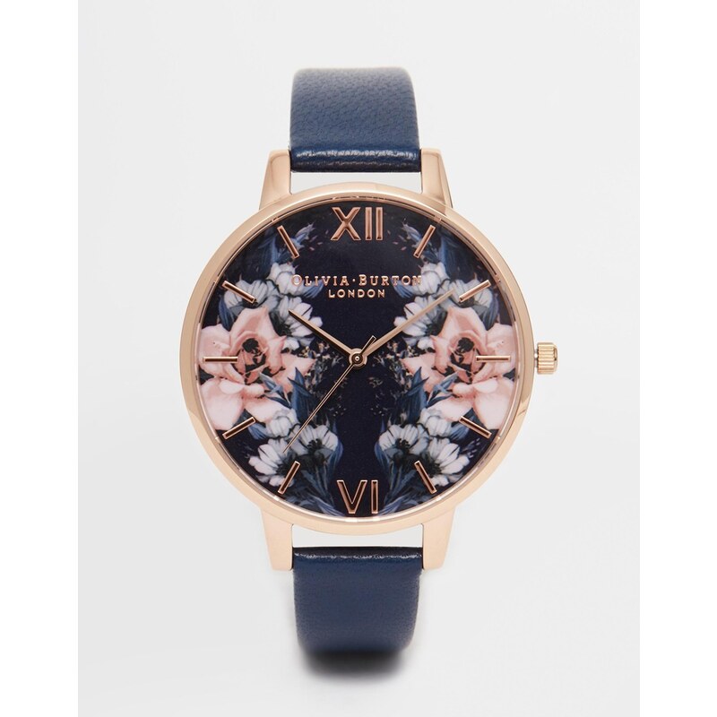 Olivia Burton - Uhr mit großem, geblümtem Zifferblatt - Marineblau