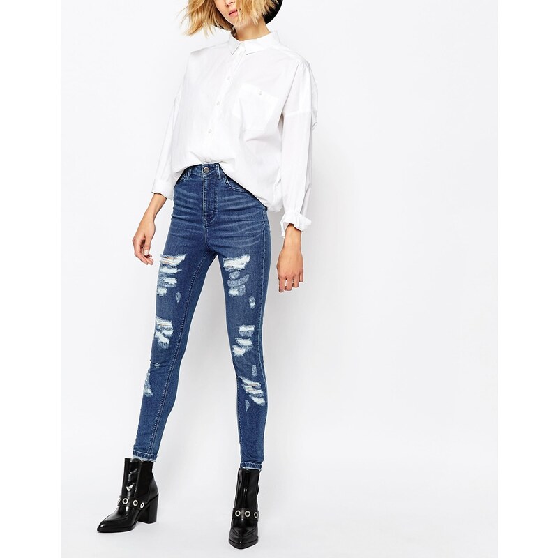 Waven - Skinny-Jeans mit hohem Bund, Zierrissen und Abnutzungen - Brand Blue