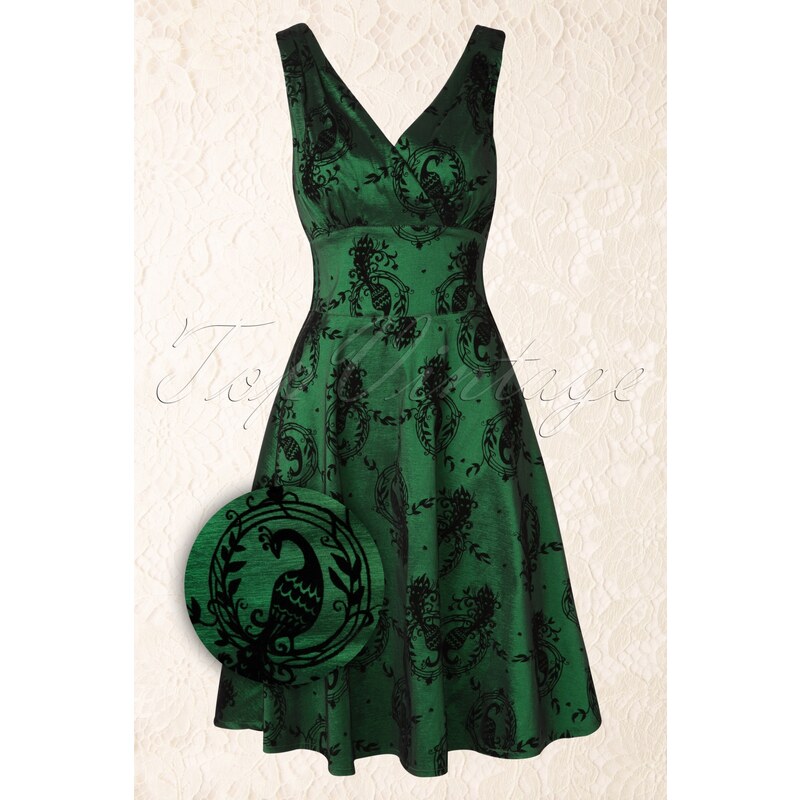 Vixen 50s Penny Peacock Flare Dress in Emerald Green