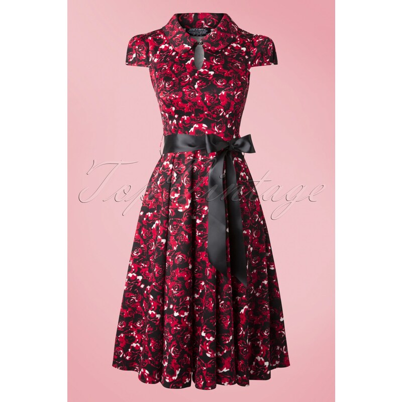 Hearts & Roses 50s Louisa Rose Tea Dress in Black and Red