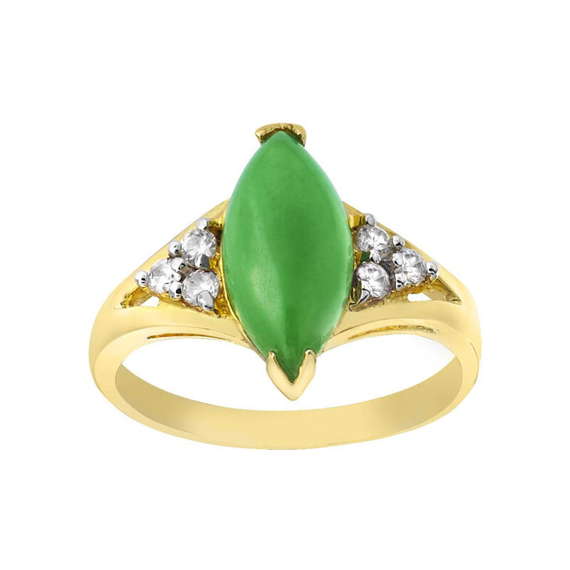 Giani Gold Plated Marquis Shaped Green Jade Ring