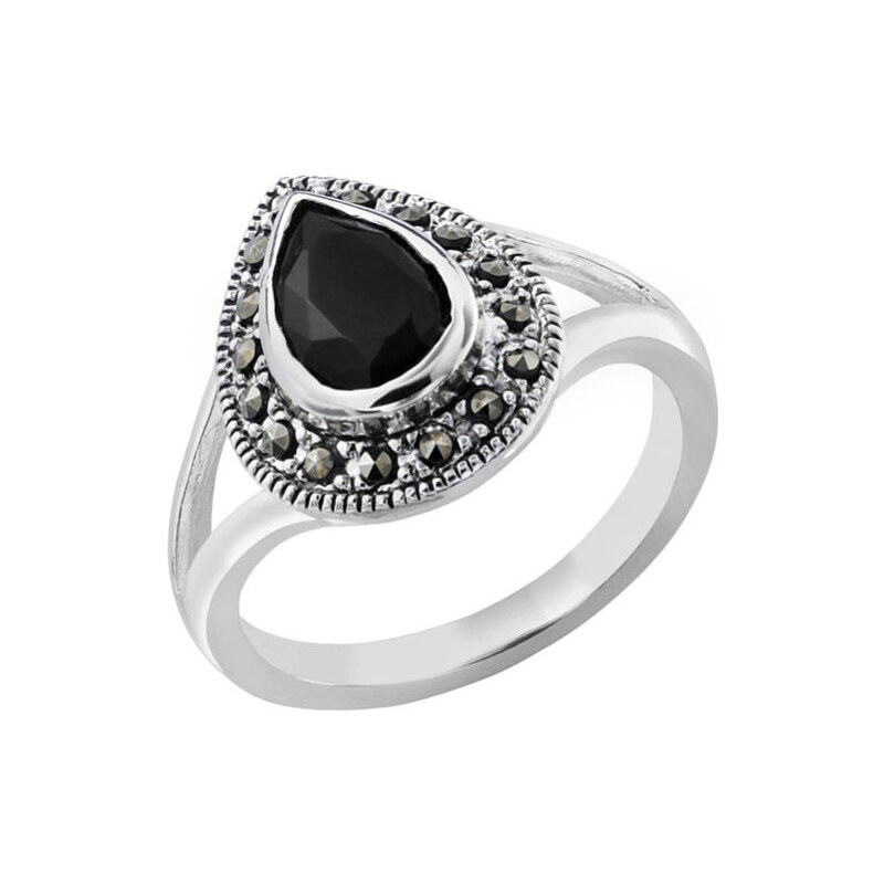 Giani Silver Plated Pear Shaped Onyx Ring