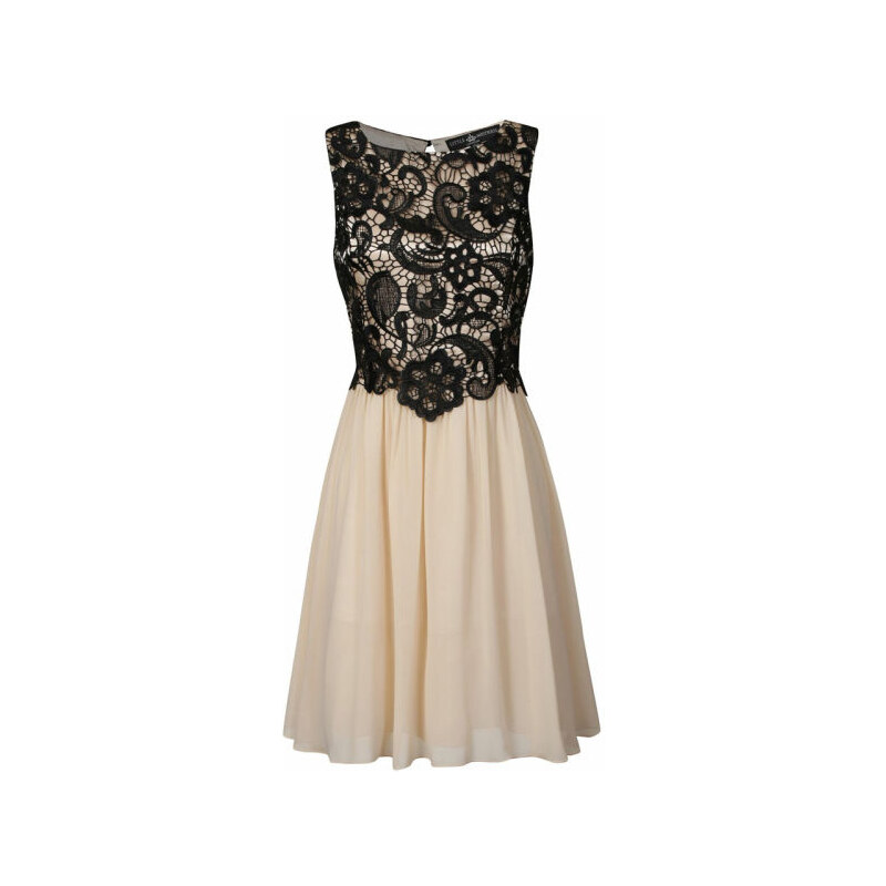 Little Mistress Women's Lace Overlay Prom Dress - Black/Cream
