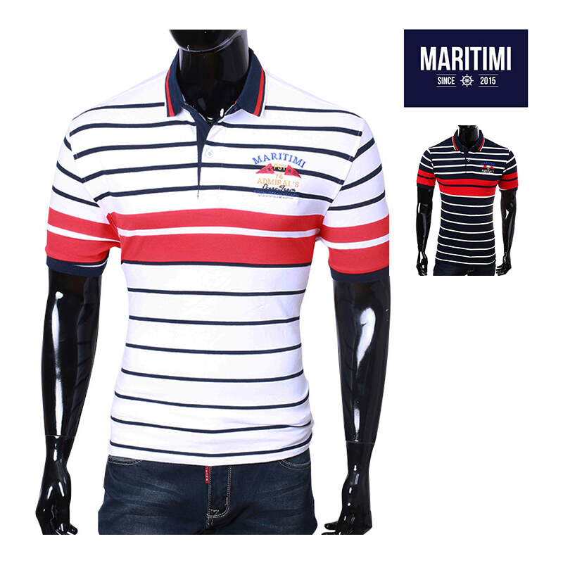 Maritimi Poloshirt mit Streifen im maritimen Design - Navy - S