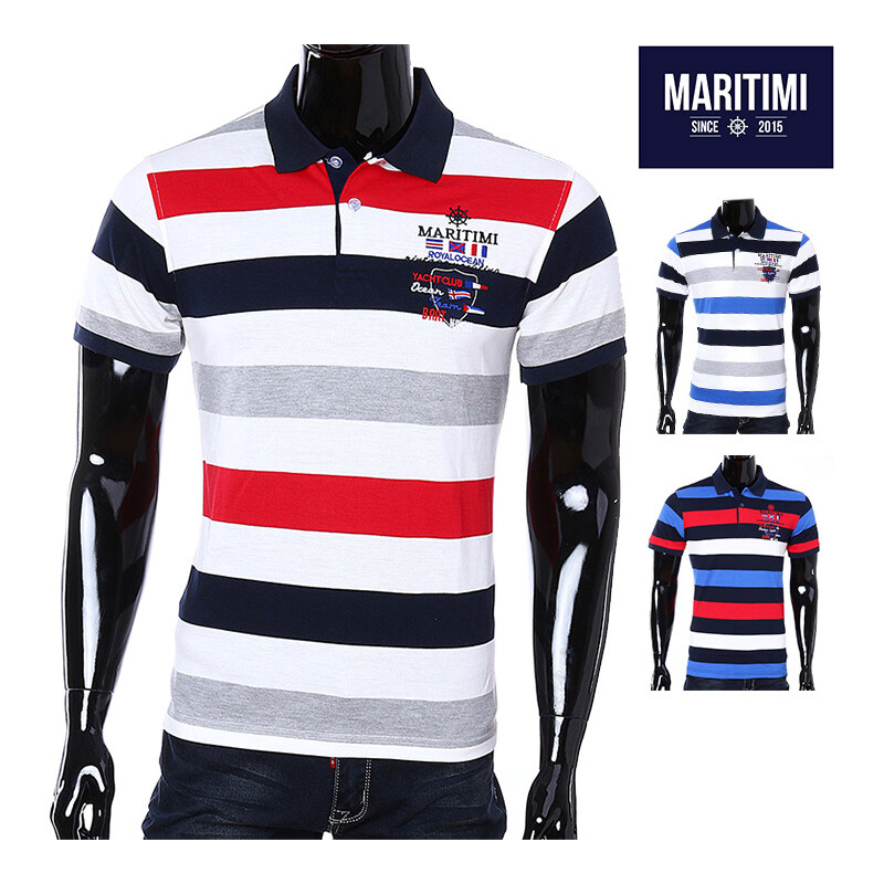 Maritimi Maritimes Poloshirt mit bunten Streifen - S - Navy