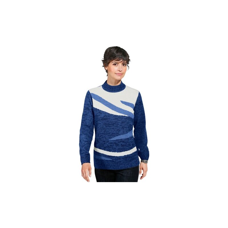 CLASSIC BASIC Damen Classic Basic Pullover mit kontrastreichem Intarsienmuster blau 38,40,42,44,46,48,50,54