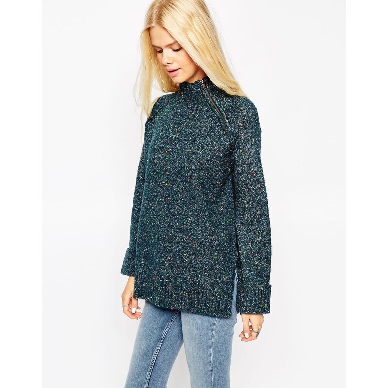 ASOS - Tweed-Pullover mit Reißverschluss - Smaragdgrün