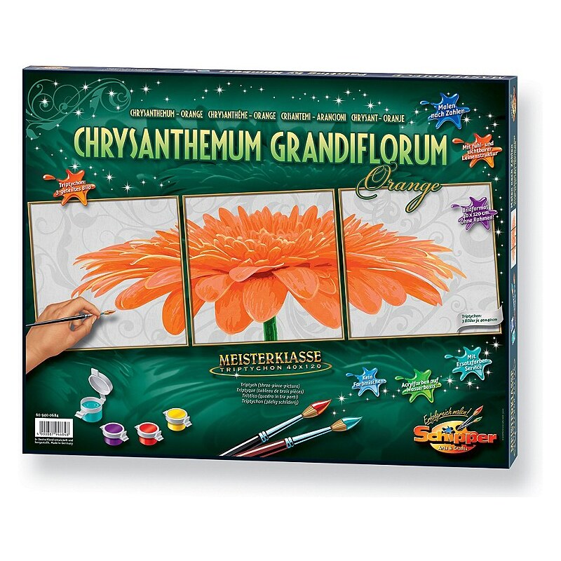 Malen nach Zahlen, »Triptychon Großformat - Chrysanthemum grandiflorum orange«, Schipper