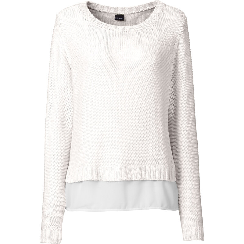 BODYFLIRT Pullover langarm in weiß (Rundhals) für Damen von bonprix