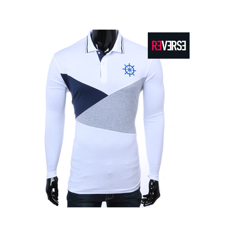 Re-Verse Langärmeliges Polo-Shirt mit Ruder-Stickerei - XXL - Weiß