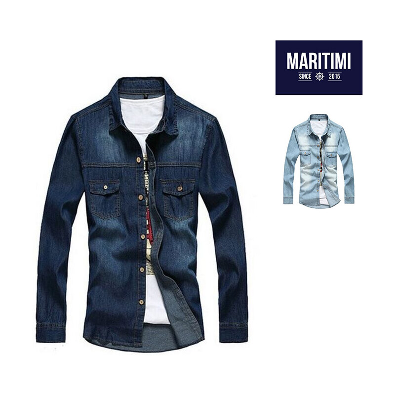 Maritimi Jeans-Hemd mit zwei Brusttaschen - Hellblau - S