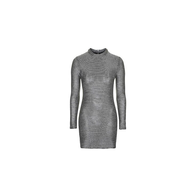 Topshop Hochgeschlossenes Bodycon-Kleid im Kettenhemd-Stil - Silber