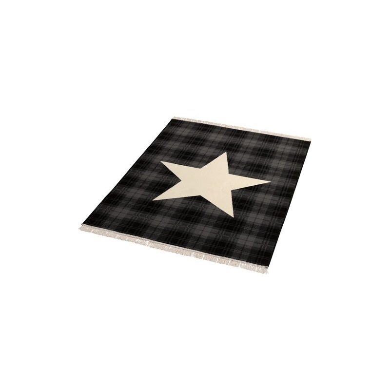 HANSE HOME Teppich Sterne mit Fransen gewebt schwarz 3 (B/L: 140x200 cm)