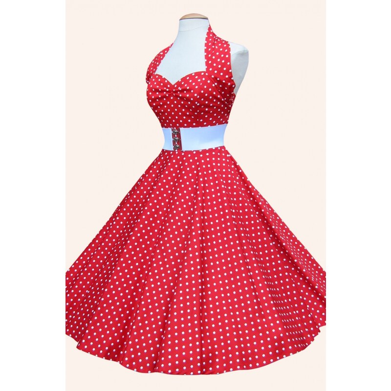 Vivien of Holloway 1950s Retro halter Red White Spot dress cotton sateen