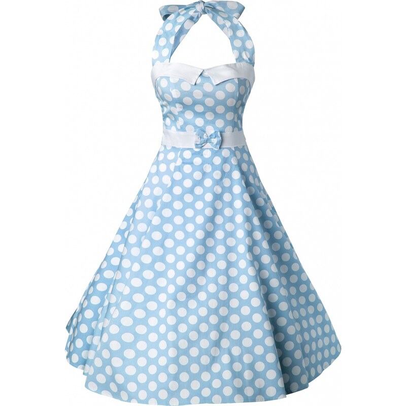 Collectif Clothing 50s Stella Sweetheart Doll Baby Blue Polka Dot swing dress