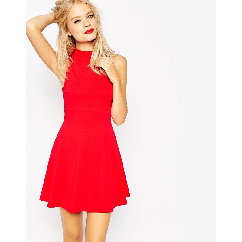 ASOS - Empire-Kleid mit hohem Kragen - Rot