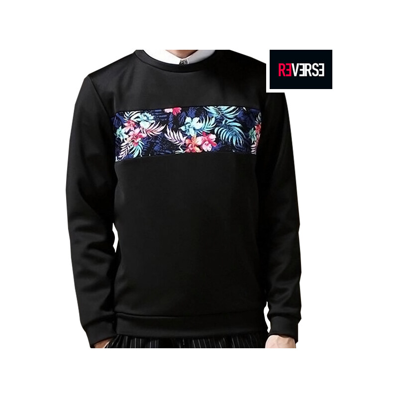 Re-Verse Sweater mit Blumen-Print-Einsatz - L - Schwarz