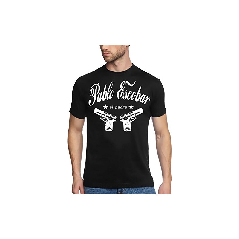 Coole-Fun-T-Shirts PABLO ESCOBAR el padre cocaine t-shirt kokain schwarz/weiss