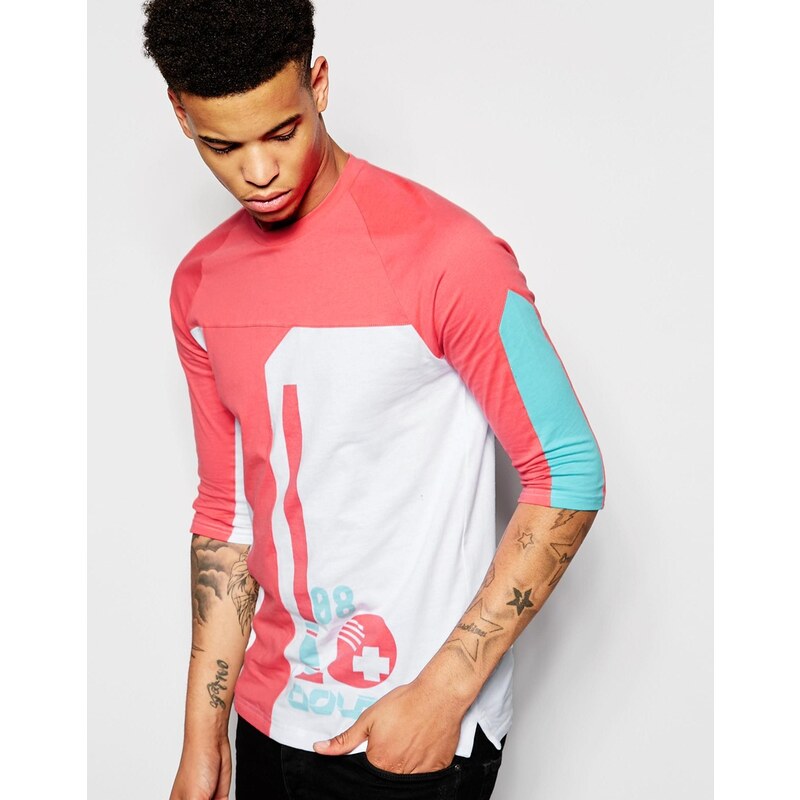 Pink Dolphin - T-Shirt mit 3/4-Ärmeln und Ball-Aufdruck - Weiß