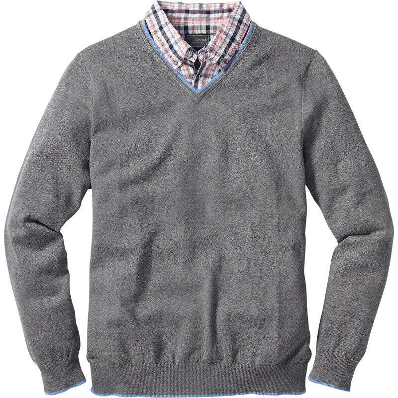 bpc selection Pullover mit Hemdkragen Regular Fit langarm in grau für Herren von bonprix