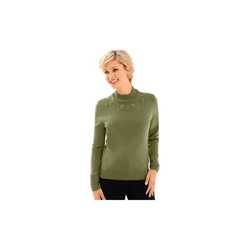 Damen Classic Pullover mit romantischer Stickerei CLASSIC grün 38,40,42,44,46,48,50,52,54