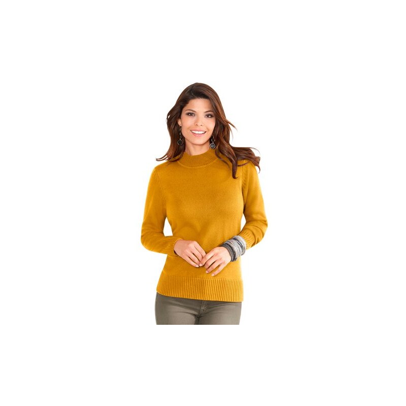 Damen Classic Basics Pullover mit geripptem Stehkragen CLASSIC BASICS gelb 38,40,42,44,46,48,50,52,54,56