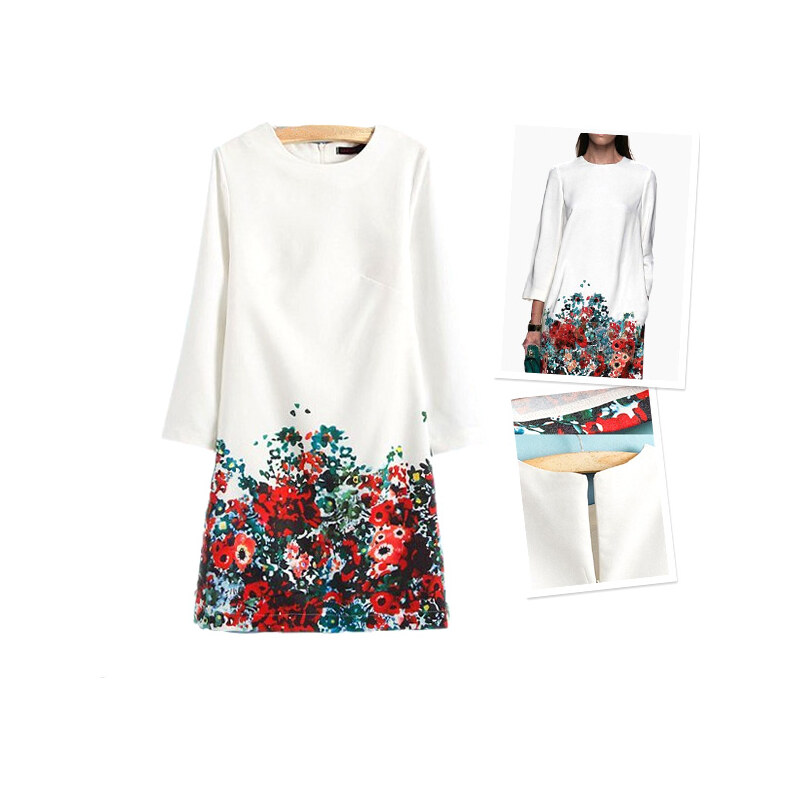 Lesara Kleid mit Blumen-Muster - Weiß - M