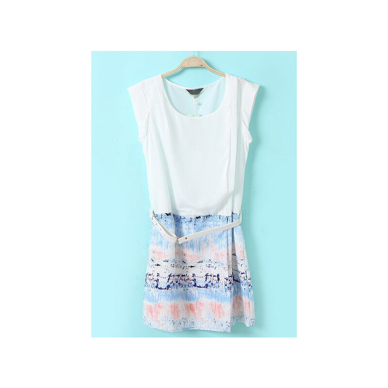 SheInside White Sleeveless Contrast Blue Floral Chiffon Dress