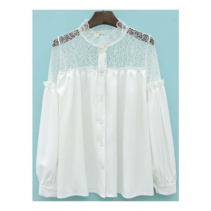 SheInside White Contrast Lace Floral Crochet Loose Blouse