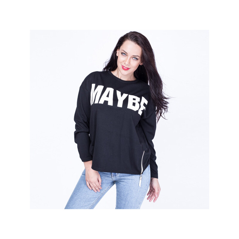 Lesara Sweater mit Maybe-Print - Schwarz - 48