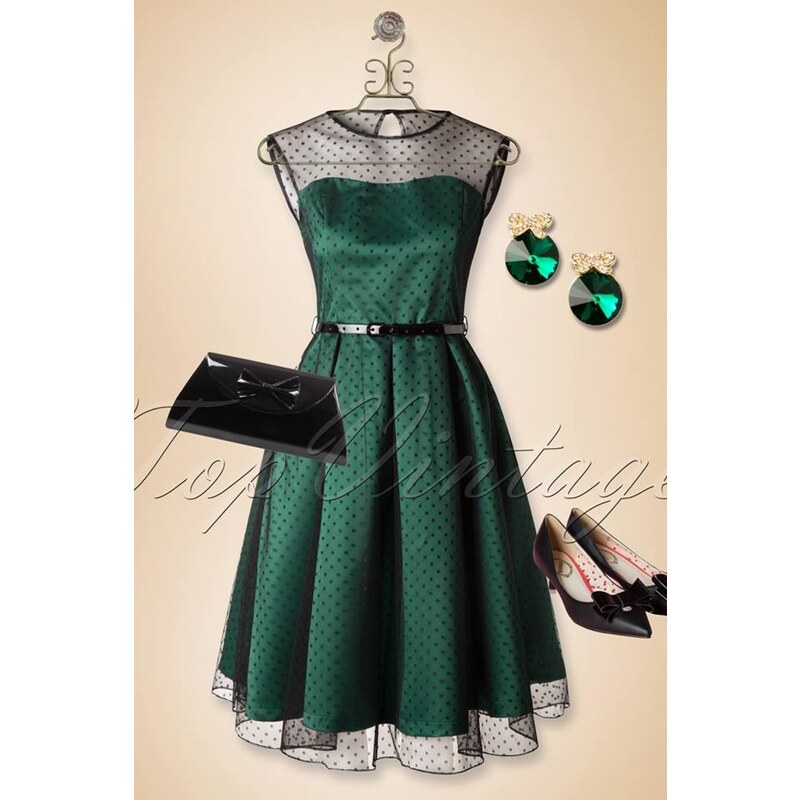 Lindy Bop 50s Aleena Polka Dot Prom Dress in Emerald Green