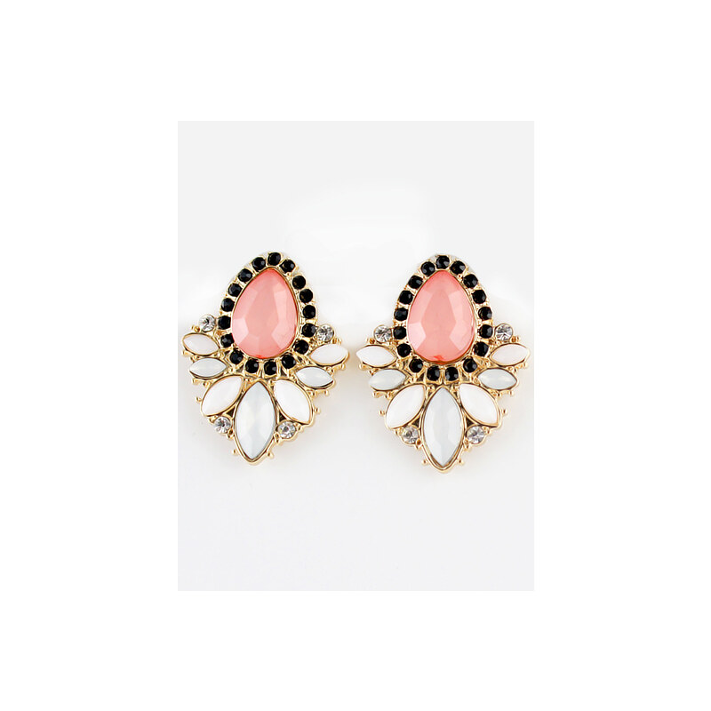 SheInside Pink White Gemstone Gold Diamond Earrings