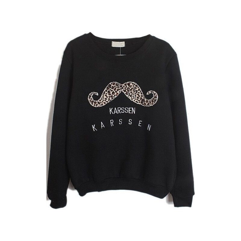 SheInside Black Long Sleeve Leopard Letters Embroidered Sweatshirt