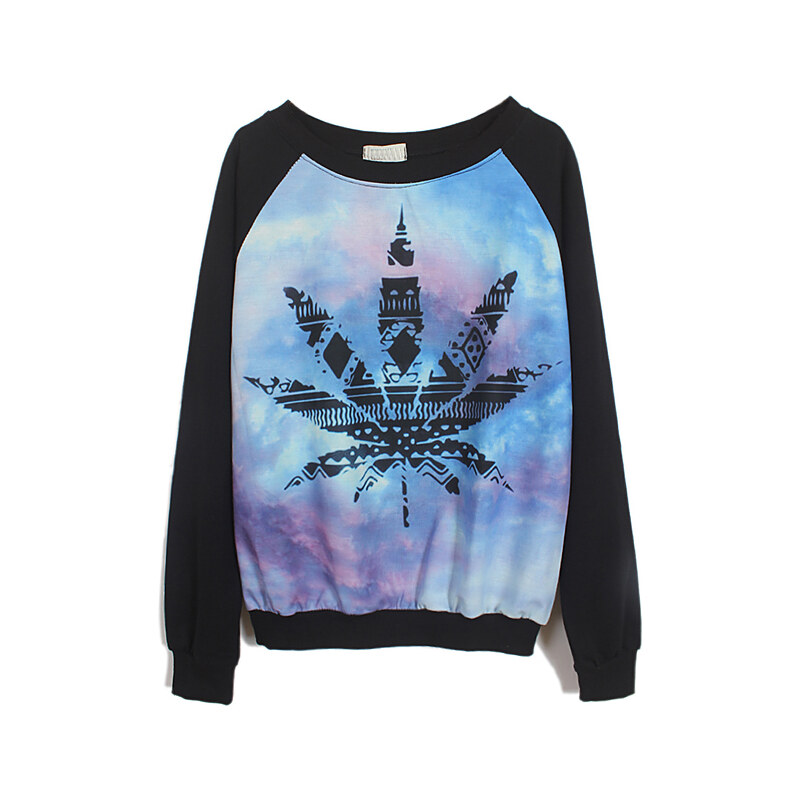 SheInside Black Long Sleeve Galaxy Maple Leaf Print Sweatshirt