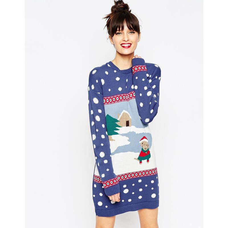 ASOS - Weihnachtliches Pulloverkleid mit Winterhundmotiv