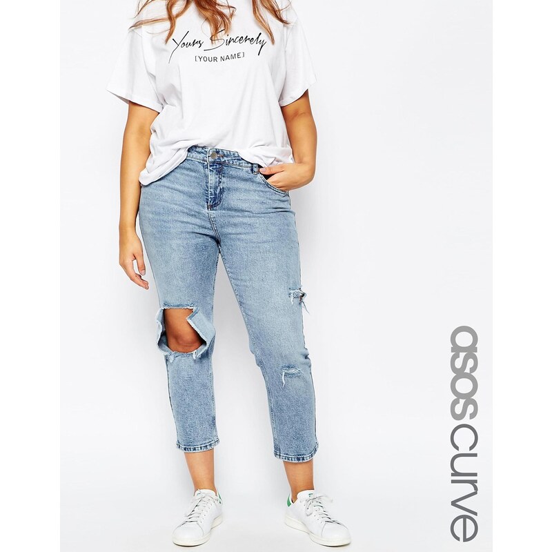 ASOS Curve - Thea - Girlfriend-Jeans in heller Daydrift-Waschung - hellblaue Waschung
