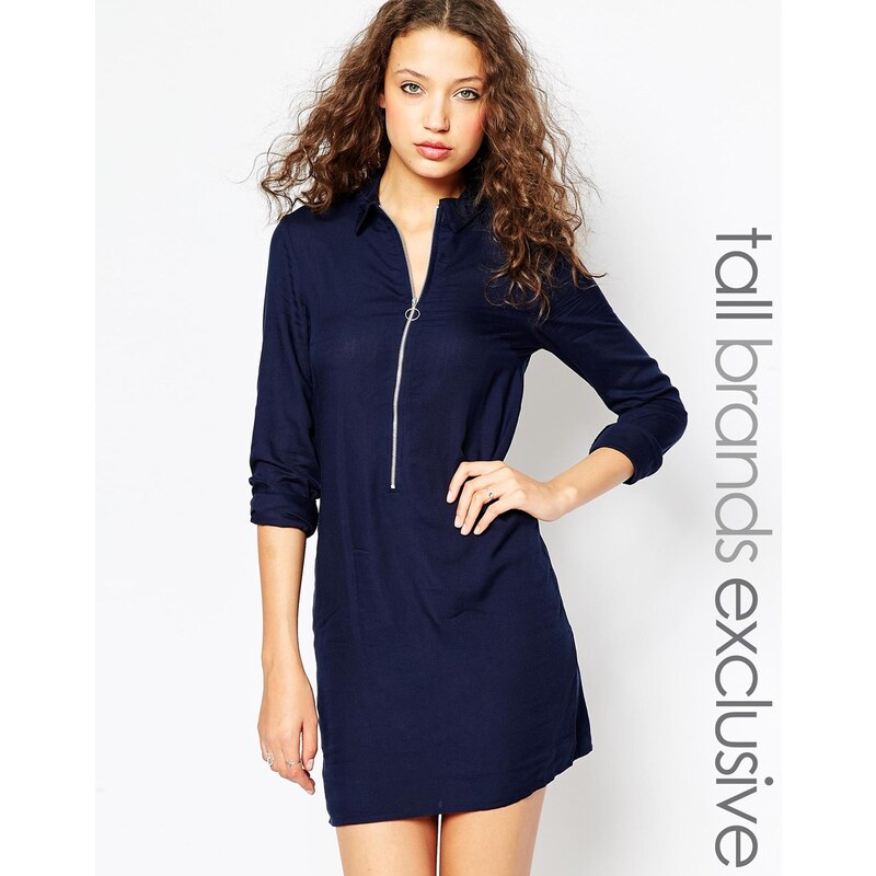 Noisy May - Tall - Langärmliges Kleid mit durchgehendem Reißverschluss - Marineblau