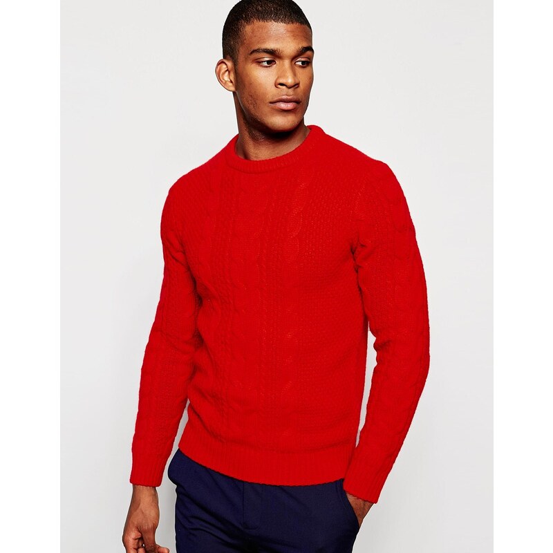 Reiss - Pullover mit Zopfmuster - Rot