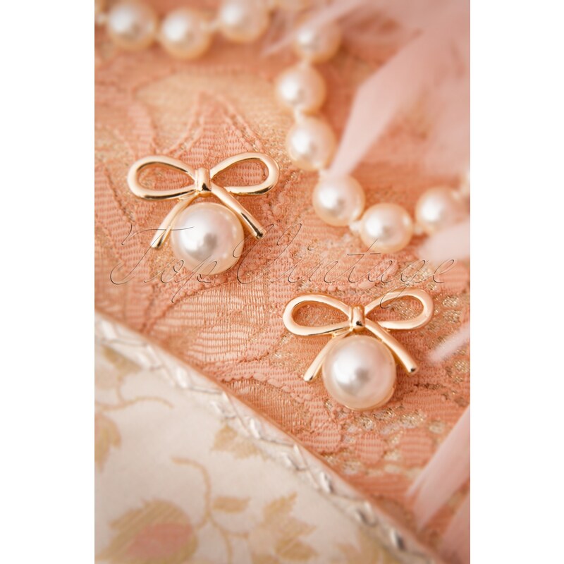 From Paris with Love! 20s Susie Golden Bow and Pearl Earrings