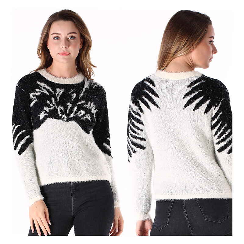 Lesara Chenille-Pullover mit Flügel-Muster - L - Weiß