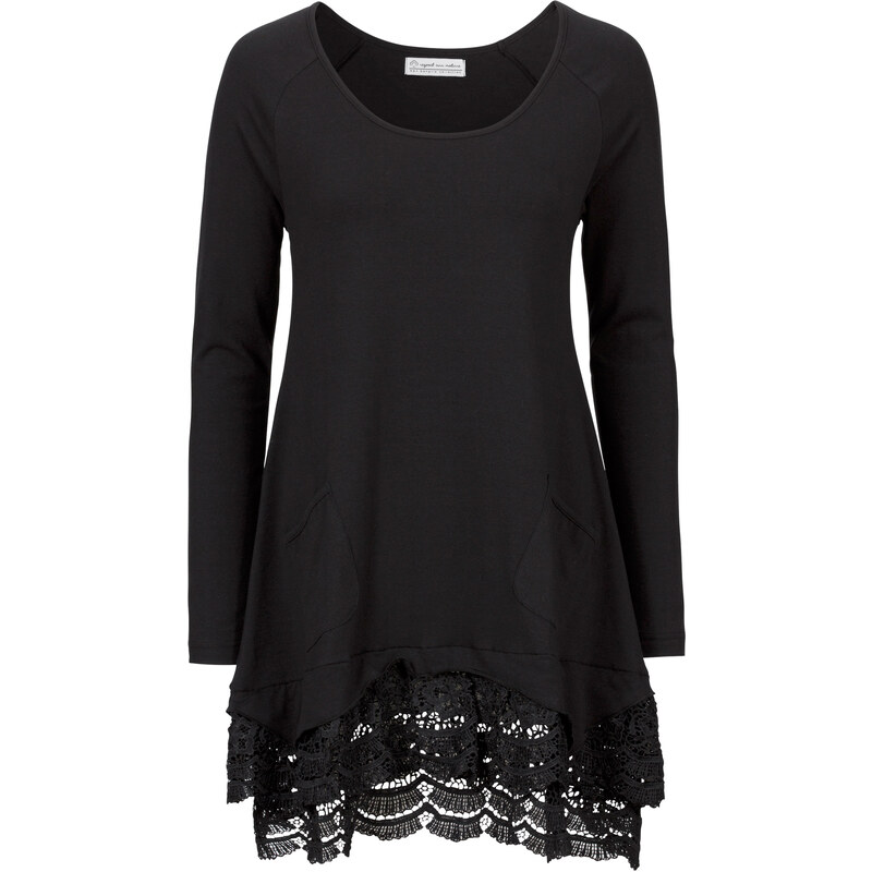 bpc bonprix collection Langärmlige Shirt-Tunika mit Spitze langarm in schwarz für Damen von bonprix