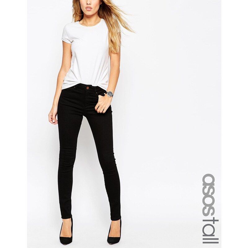ASOS TALL - Ridley - Skinny-Jeans in reinem Schwarz mit hohem Bund - Schwarz